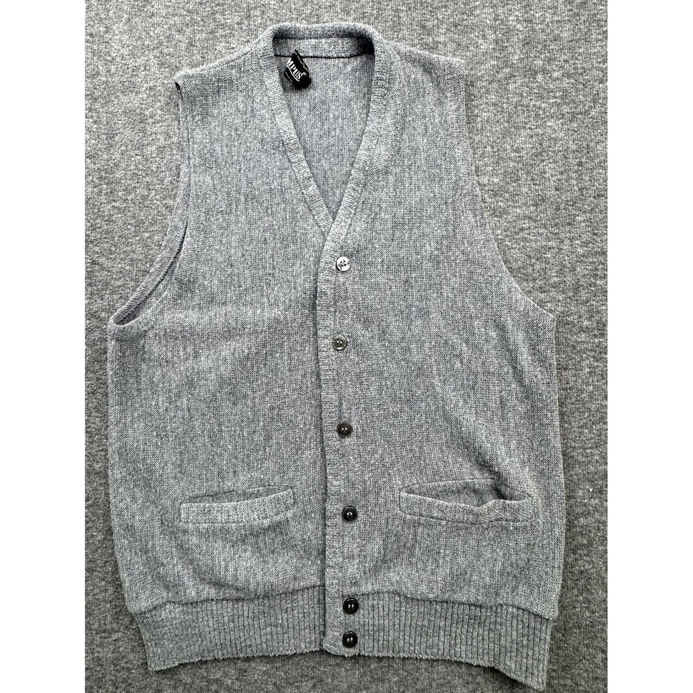 Campus Virgin‎ Orlon Acrylic Gray Cardigan Sweater Vest Crew Neck Sz M Mens USA